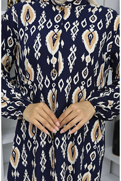 sefamerve Віскозна тканина сукня на ґудзиках 2050-05 Темно-синя