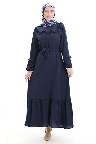 sefamerve Φόρεμα Aerobin Fabric Ruffle Detailed 0023-11 Navy Blue