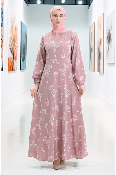 sefamerve Rochie cu model cu maneci elastice 2047-01 Pudra