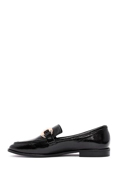 Derimod Women's Black Buckle Detailed 100% Leather, Genuine Leather Masculine Penny Loafer Shoes, Casual Shoes, Daily
