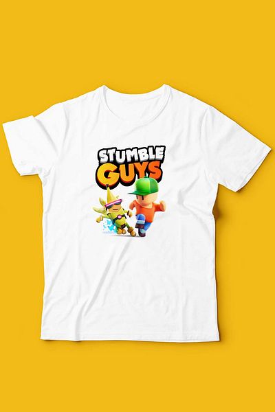 Store تي شيرت مطبوع عليه نمط Stumble Guys للأطفال باللونين الأبيض والأسود