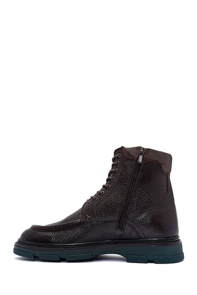 Derimod Men's Brown Lace-Up Zipper Detailed Leather Casual Boots 24Wfd6046Ft
