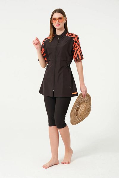 TESMAY Sportswear Lycra Water Repellent Fabric Front Zipper Women's Half Sleeve Islamic Swimwear