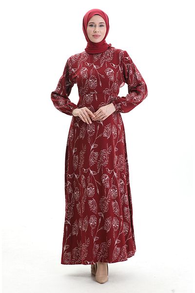 sefamerve Rochie cu modele cu maneci elastice 2046-02 Rosu Claret