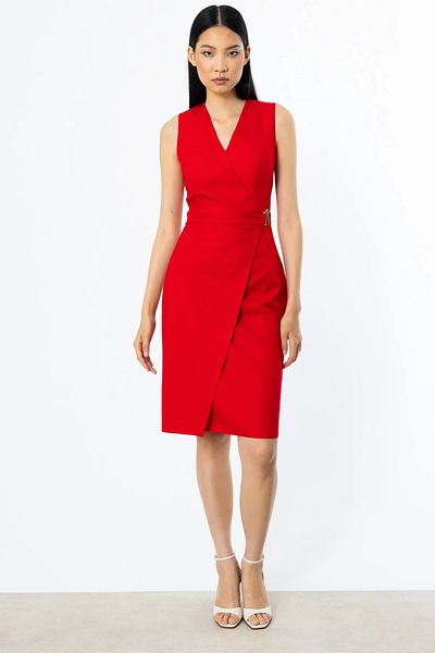 Ekol Waist Metal Accessory Sleeveless Dress Red 05468