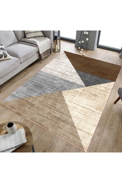 GNL HOME Kahve Bej Üçgen Desenli Dijital Baskı Salon,Koridor,Mutfak,Balkon,Of...