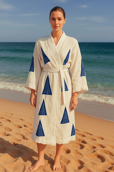 LaraLisa Collection Sail Pattern Printed Muslin Kaftan Kimono Peshtemal Bathrobe (Size 120 cm)
