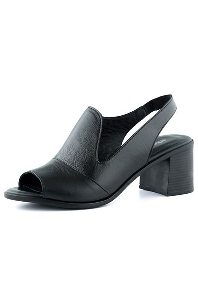 Erkan Saçmacı Emilia Black Genuine Leather Open Back Rubber Band Thick Heeled Comfortable Daily Sandals