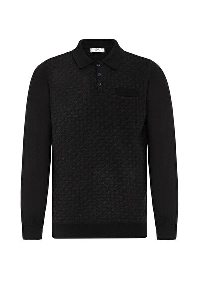 SÜVARİ Siyah Regular Desenli Polo Yaka Triko