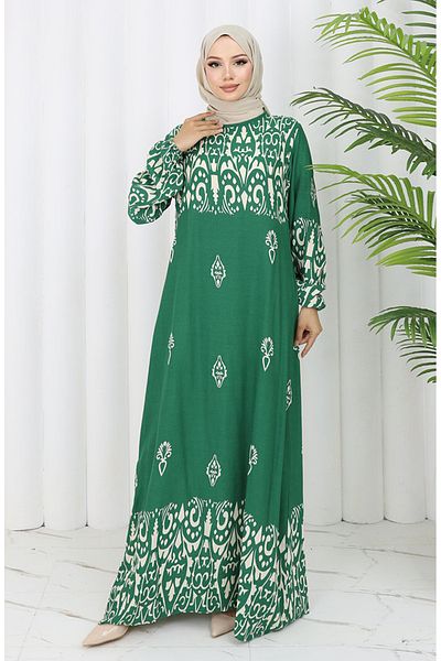 sefamerve Φόρεμα με σχέδιο από ύφασμα βισκόζης 0060-02 Emerald Green