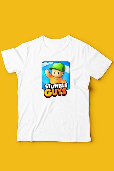 Store تي شيرت مطبوع عليه نمط Stumble Guys للأطفال باللونين الأبيض والأسود