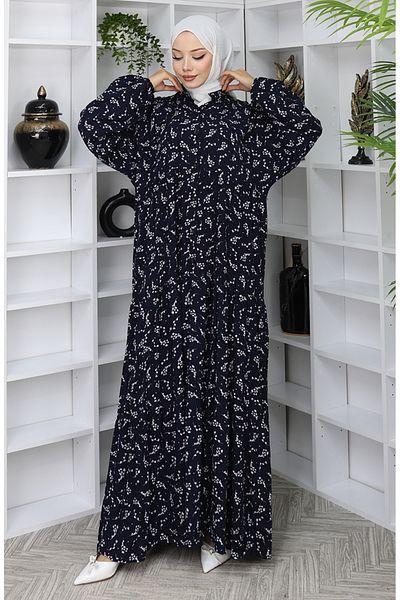 sefamerve Φόρεμα με σχέδιο από ύφασμα βισκόζης 2048-01 Navy Blue
