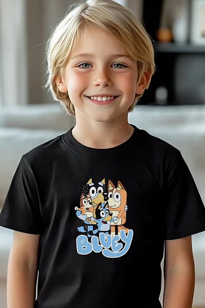 Store Bluey Pattern Printed Children's Black Tshirt