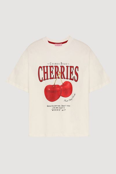 Quzu Μπλουζάκι με στάμπα Cherry Oversize Ecru