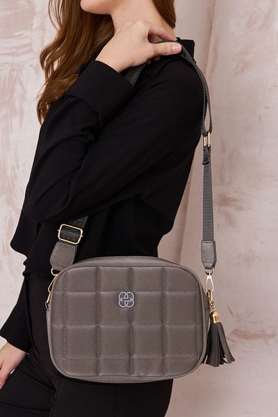 Duman Women's Two-Eye Thick Strap Quilted Patterned Gray Shoulder Bag