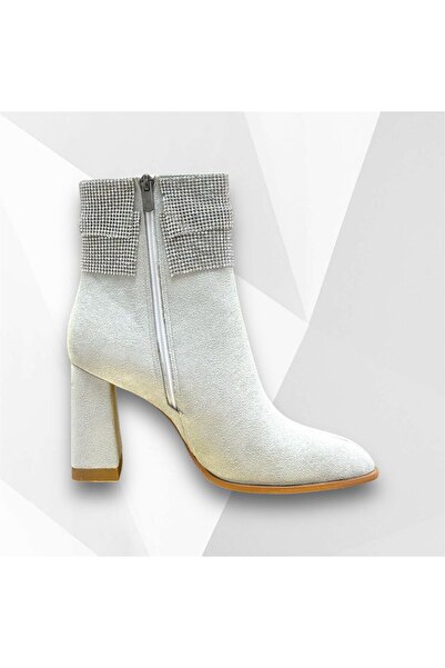 KRISTE BELL 5024 SÜET GRİ KADIN TOPUKLU BOT TAŞ DETAYLI KIŞLIK AYAKKABI