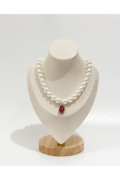 Zey Jewellery Kızıl - Zirkon Taşlı İnci Kolye