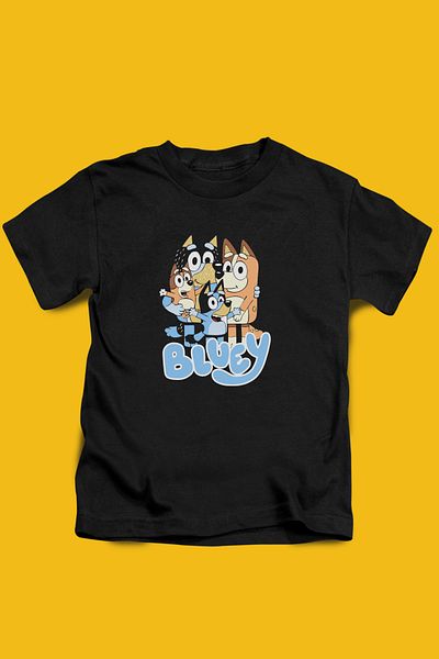 Store Bluey Pattern Printed Children's Black Tshirt