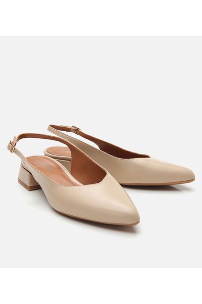 Hotiç Women's Leather Beige Open Back Ballerinas
