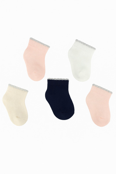 JUST SOCKS 5 li bebek kız pamuk çorabı pikotlu