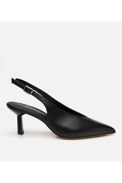 Hotiç Women's Leather Black Open Back Heeled Shoes