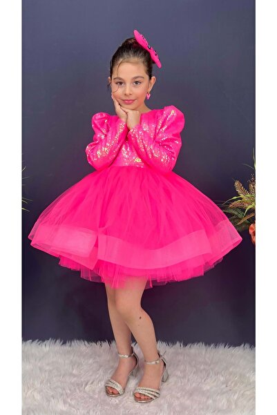 s.t. sebat tekstil Payetli Tütülü Kız Çocuk Uzun Kol Parti, Doğum Günü, Özel Gün Abiye