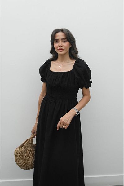 Havoş Black Balloon Sleeve Wrap Dress