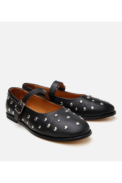 Hotiç Women's Leather Black Stone Ballerinas