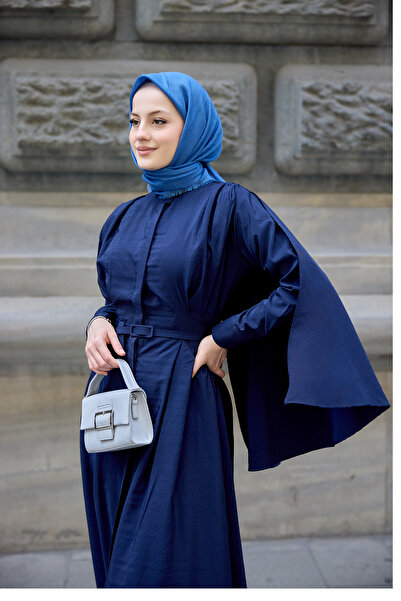 LOCCO Women's Cape Dress Navy Blue