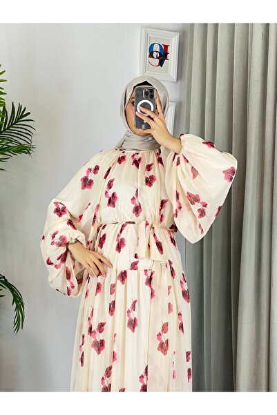Esre Store 4526 - Şifon Kumaş Tesettür Elbise Bordo