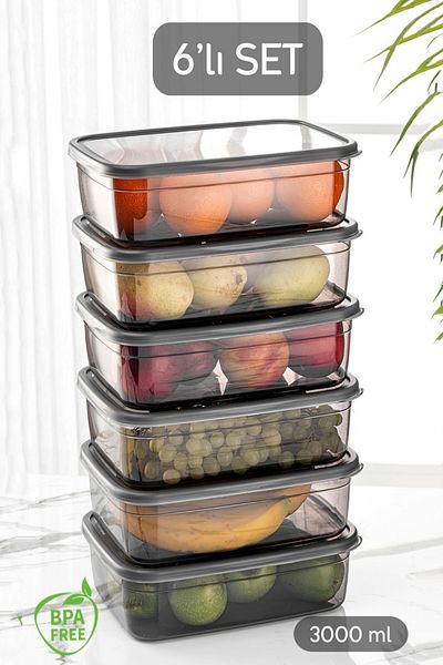 Tilbe Home 6-Piece Leakproof Lid Storage Container Organizer Suitable for Deep Freezer Gray Food Container Organizer 3Lt