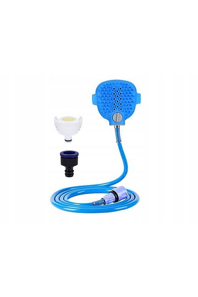 zola Animal washing/massage brush, with 160 cm hose, rubber inserts, blue