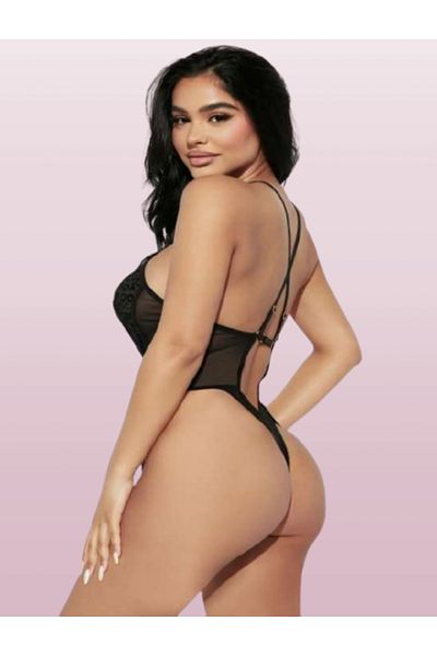 Cooqpoo Μαύρο Leopard Belly Low-cut String Γυναικεία Babydoll