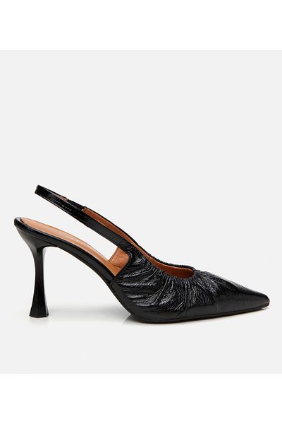 Hotiç Women's Leather Black Open Back Heeled Shoes