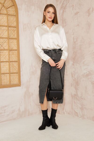 Duman Kadın Metal Aksesuarlı Siyah Omuz Çantası