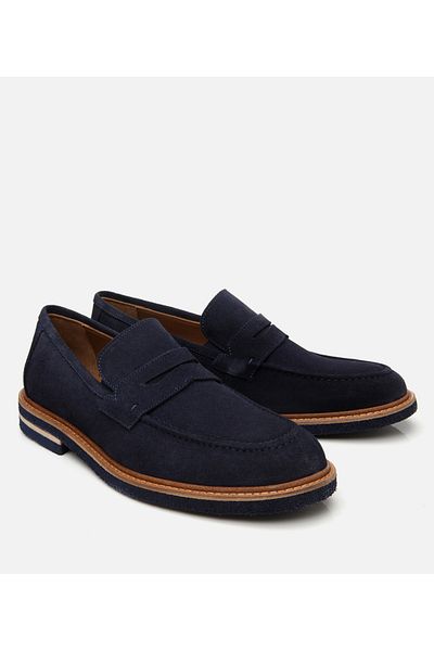 Hotiç Men's Suede Leather Navy Blue Light Sole Loafer