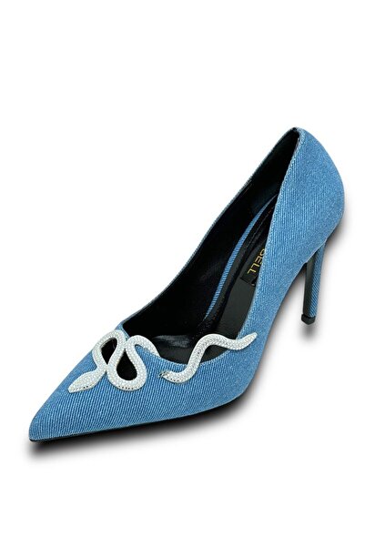 KRISTE BELL 5161 KOT AÇIK MAVİ TAŞLI YILAN KLASİK TOPUKLU KADIN AYAKKABI