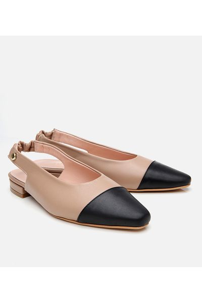 Hotiç Women's Leather Beige Open Back Ballerinas