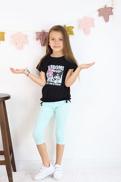 Çocuksan Baby&Kids Wear Girl Kuromi My Melody Suit Black T-Shirt Mint Leggings 2-Piece Suit Combination