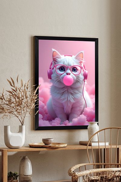 Artavessa Tablou MDF cu aspect de ramă neagră One Piece cu pisică imprimată 20x30 cm - Model 12