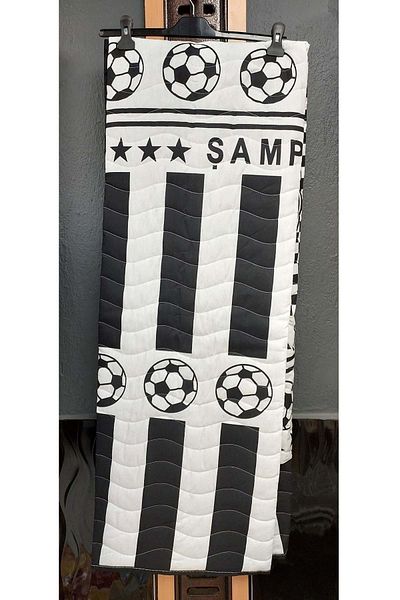 Ogi Cotton Multi-Purpose Sports Pattern Single Pique, Bed Cover (160X230) - Black-White