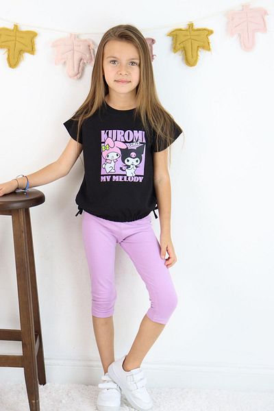 Çocuksan Baby&Kids Wear Girl Kuromi My Melody Suit Black T-Shirt Lilac Leggings 2-Piece Suit Combination