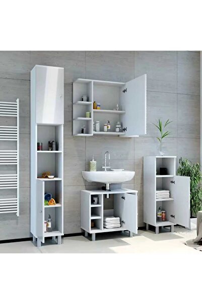 YURKUR MOBİLYA 4 LÜ Banyo Seti Lavabo Altı Ve Üstü Dolap 1 Büyük 1 Küçük Sakl...