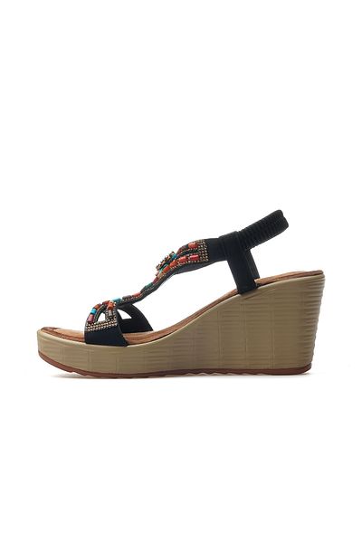 Guja Women's Stone Detailed Wedge Heeled Daily Sandals 25Y 25Y155-2 Z Black