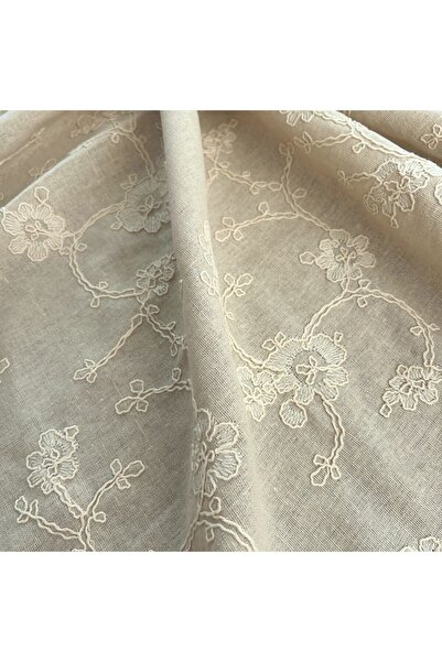 Doray Kumaş Keten Kumaş / Brode Çiçek İşlemeli Nakışlı Kumaş / 2030