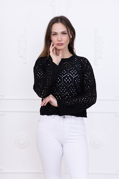 Ugdelia Women's Openwork Perforated Seasonal Honeycomb Patterned Summer Blouse Women's Knitwear Sweater B001