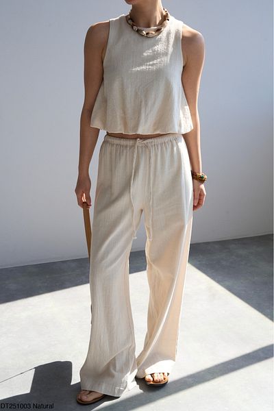 CADDELAMODA Women's Linen Sleeveless Lined Pants Set