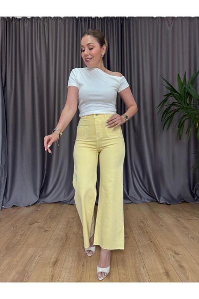 Size Özgü Orj. Brand Yellow Wide Leg Flare Jean
