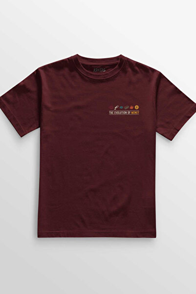 Kretas Unisex bordo crvena T-shirt Evolucija novca Bitcoin Budi bogat obična ...