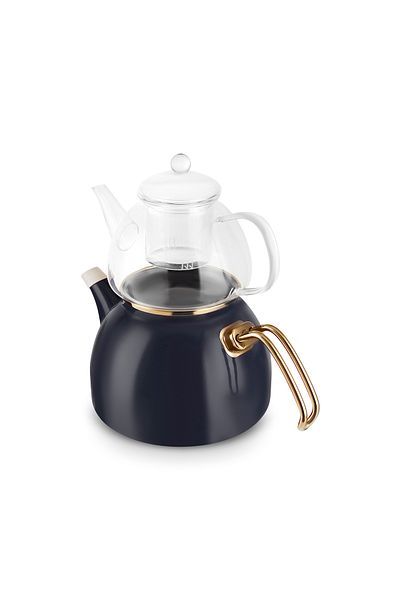 Karaca Aren Enameled Glass Perforated Teapot Set Anthracite